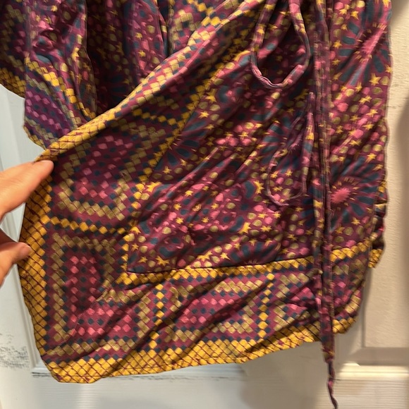 LaRok 100% Silk Purple Bohemian Printed Wrap Kimono Mini Dress XS/S Festival - Picture 6 of 6